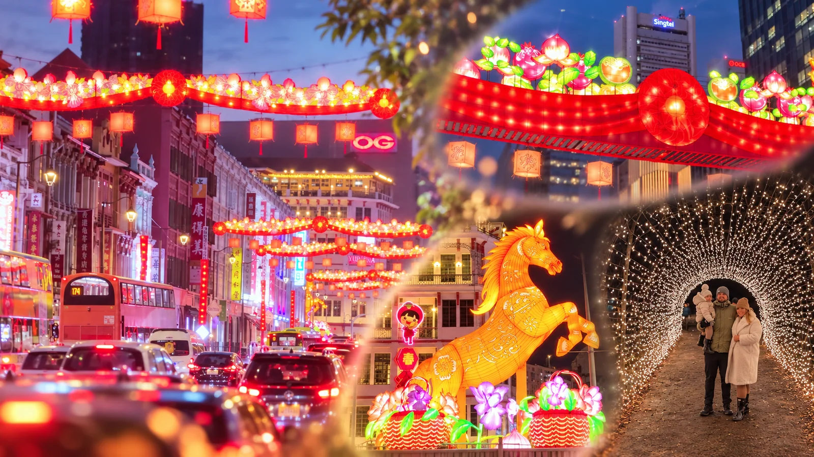 春节街区彩灯与商业空间灯光的实拍画面组合