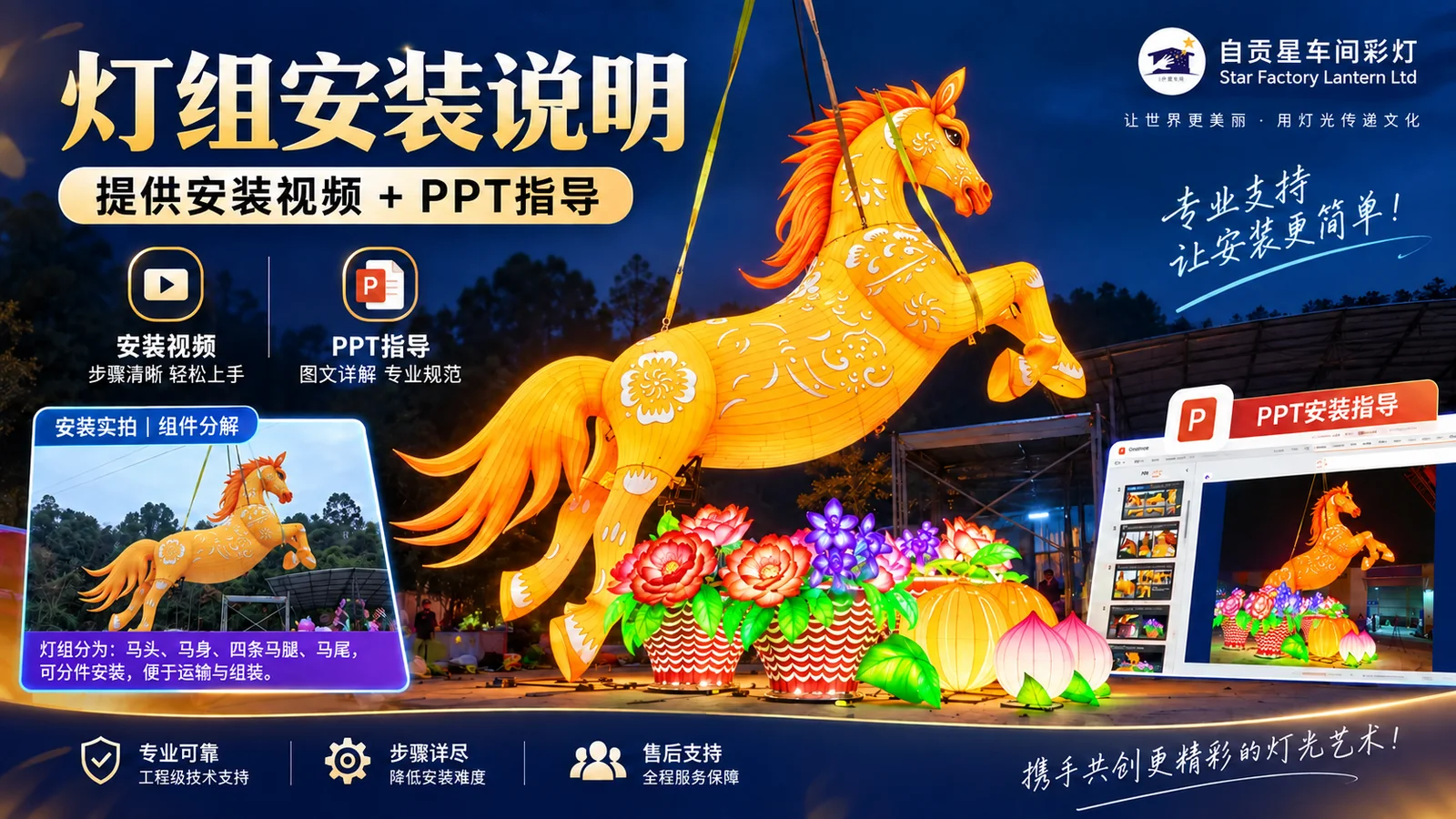 随灯组准备的安装视频与图文指导资料展示。